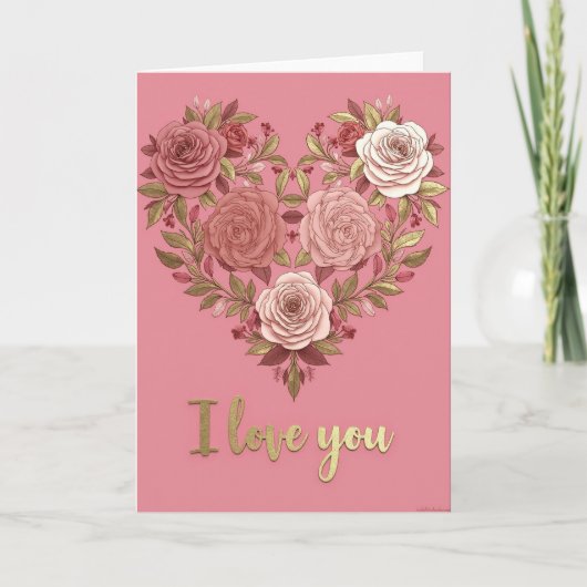 Carte de cœur de roses 'Je t'aime' (Devant)