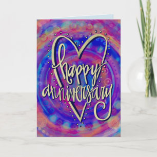 Carte de coeur rose et violet pour un joyeux anniv