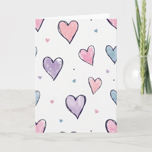 Carte de coeurs à l'aquarelle mignonne (Devant)
