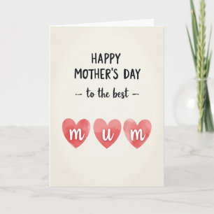 Carte de coeurs à l'aquarelle pour maman chérie
