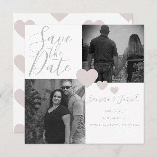 Carte de collage photo couleur rose coeur simple (Devant / Derrière)