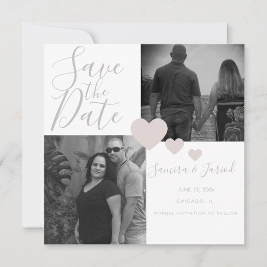 Carte de collage photo couleur rose coeur simple (Devant)