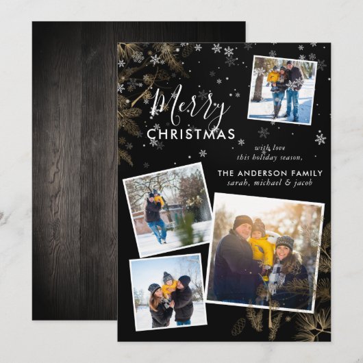 Carte de collage photo de Noël 4 flocon de neige m (Devant / Derrière)