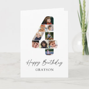 Carte de collage photo moderne d'anniversaire 4 an