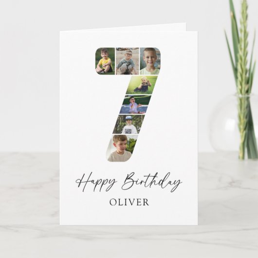 Carte de collage photo moderne d'anniversaire 7 an (Devant)