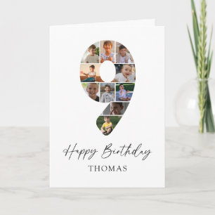 Carte de collage photo moderne d'anniversaire 9 an