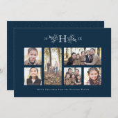 Carte de collage photo rustique monogramme marine (Devant / Derrière)