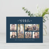 Carte de collage photo rustique monogramme marine (Debout devant)