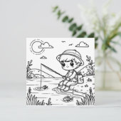 Carte de coloriage à thème de pêche pour enfants (Debout devant)