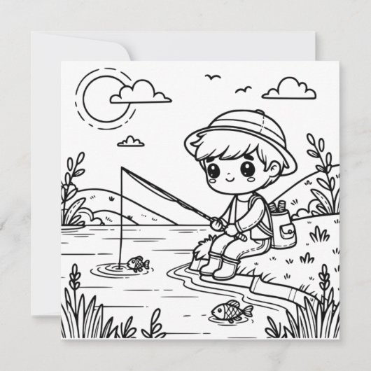 Carte de coloriage à thème de pêche pour enfants (Devant)
