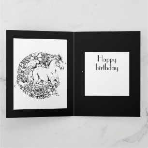 Carte de coloriage adulte Cheval Floral Joyeux Ann