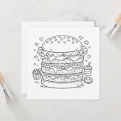 Carte de coloriage de burger de nourriture Noir Bl (Devant/Arrière en situation)