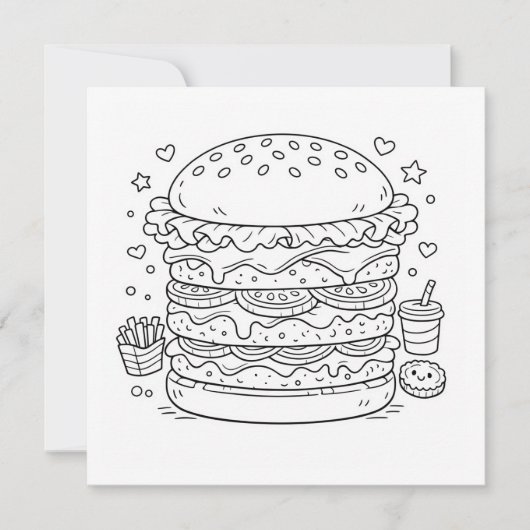 Carte de coloriage de burger de nourriture Noir Bl (Devant)