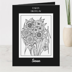 Carte de coloriage Joyeux Anniversaire avec motif