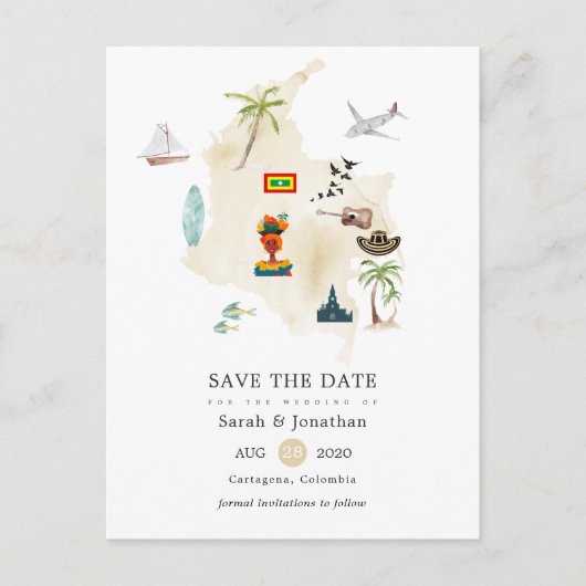 Carte de Columbia Cartagena Destination Wedding (Devant)