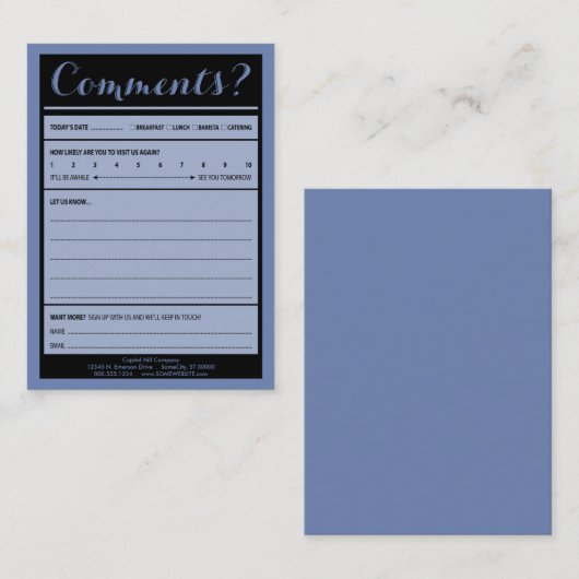 carte de commentaire de café-restaurant (Devant / Derrière)