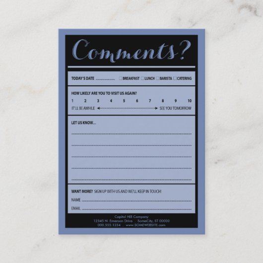 carte de commentaire de café-restaurant (Devant)