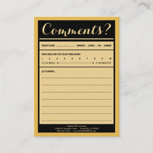 carte de commentaire de restaurant (Devant)