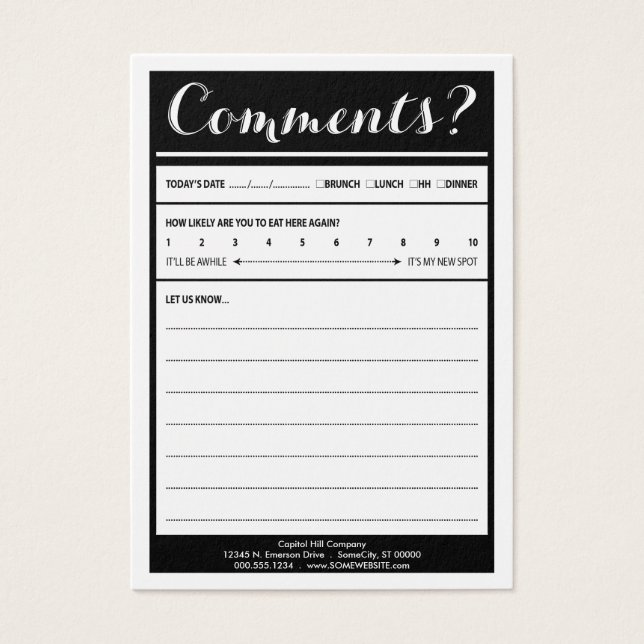 carte de commentaire du restaurant avec logo (Devant)