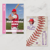 Carte de commerce de baseball en bande rose - Stat (Devant / Derrière)