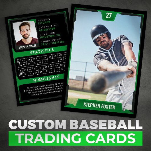 Carte de commerce de baseball vert - Profil du jou