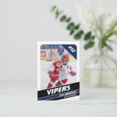 Carte de commerce de hockey sur glace en bleu vif (Debout devant)