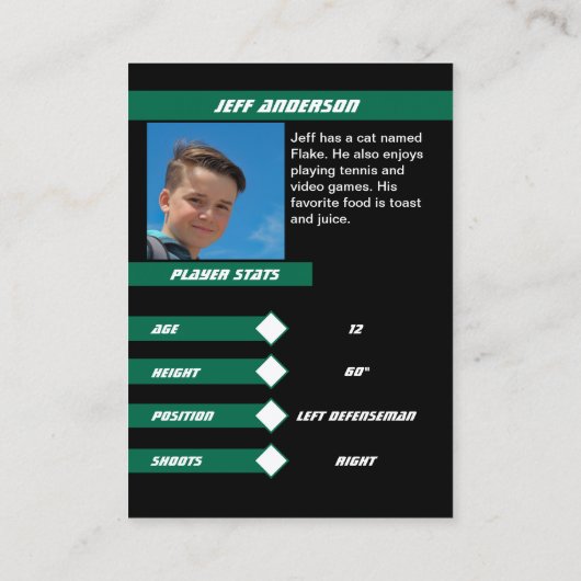 Carte de commerce de hockey sur glace en vert vif (Dos)