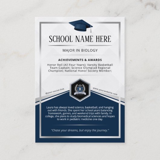 Carte de commerce pour diplômés éditable Elegant B (Dos)