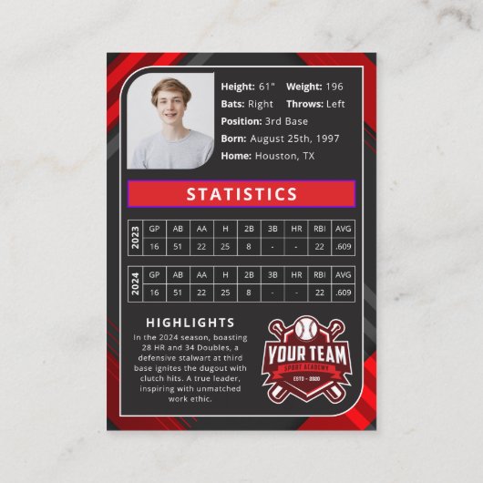 Carte de commerce Red & Black Pro Baseball (Dos)