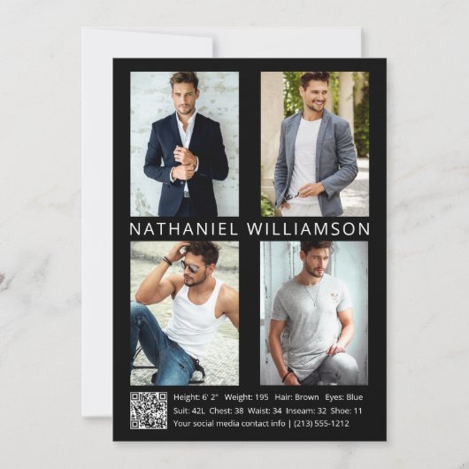 Carte de comp moderne Pro Model Actor 4 Photo QR C (Devant)