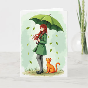 Carte de compagnon de chat sous la pluie d'émeraud