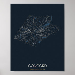 Carte de Concord Massachusetts Poster (Nuit)