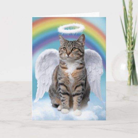 Carte de condoléances ange chat tabby gris mignon (Devant)