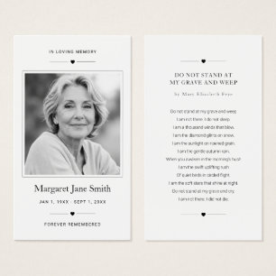 Carte de condoléances avec photo de souvenir pour 