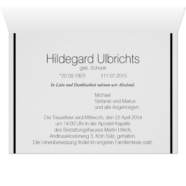 Carte de condoléances discrète (Intérieur Horizontal (Bas))