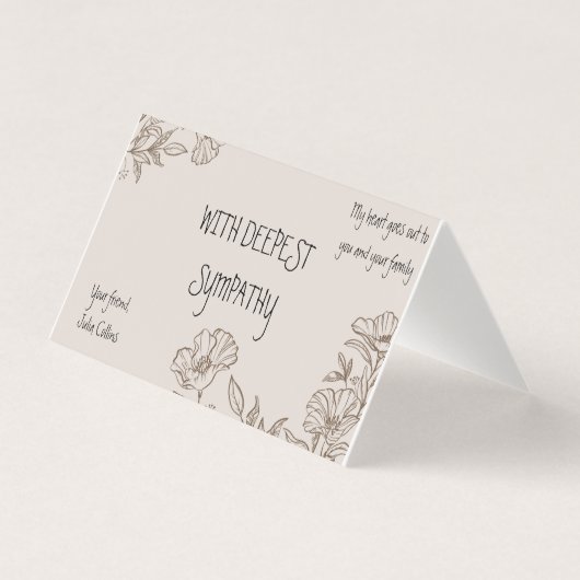 Carte de condoléances élégante à fleurs marron pli (Front)
