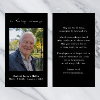 Carte de condoléances et de prière photo noir mini