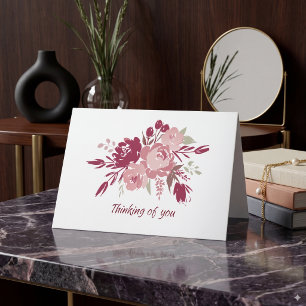 Carte de condoléances florale aquarelle rose et bo