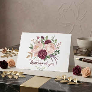 Carte de condoléances florale rose et bordeaux aqu