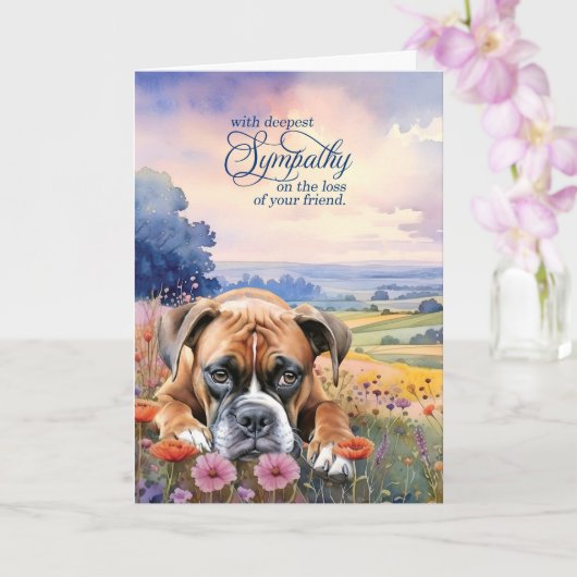 Carte de condoléances pour chien Boxer avec fleurs (Orchidée)