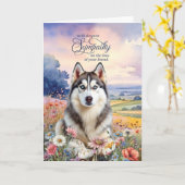 Carte de condoléances pour un husky dans un champ  (Fleur jaune)