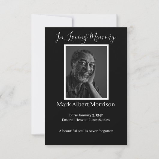 Carte de condoléances simple avec photo pour funér (Devant)