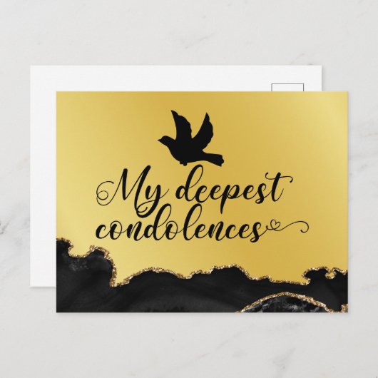 Carte de condoléances thème noir et or (Devant / Derrière)