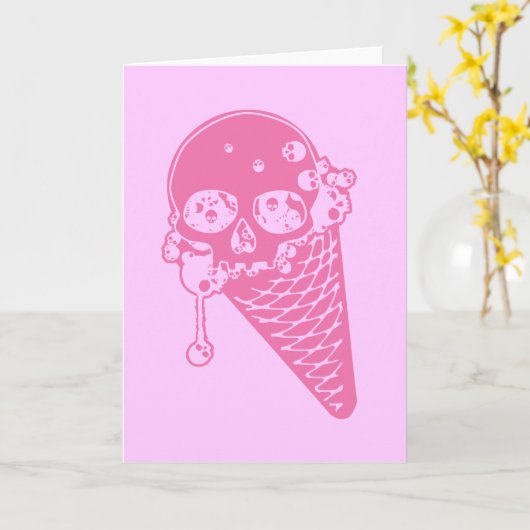 Carte de cône à crème glacée rose (Fleur jaune)