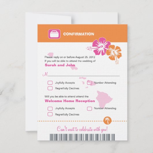 Carte de confirmation de réponse pour un mariage à (Devant)