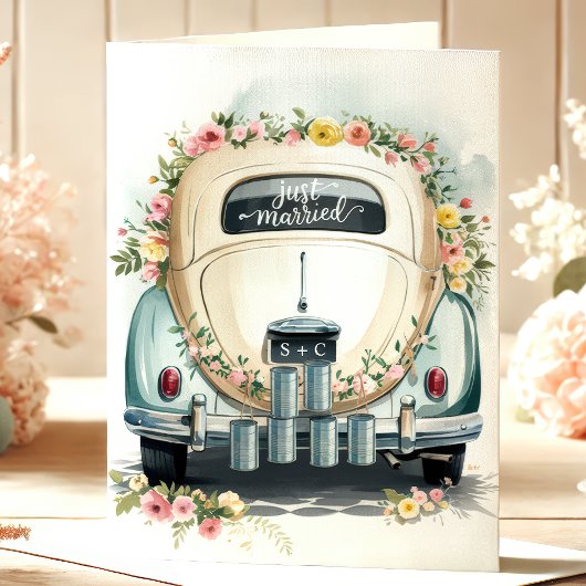Carte de Congrats pour Mariage de voiture Vintage 