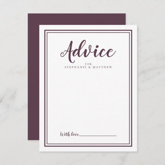 Carte de conseil à venir | Châssis Mariage moderne (Devant / Derrière)