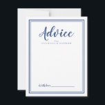 Carte de conseil à venir | Mariage moderne Bleu bl<br><div class="desc">Simple et élégante carte de conseil mariée récemment mariée dispose d'un design minimaliste avec une bordure double cadre en bleu classique tendance sur un arrière - plan blanc immaculé. Personnalisez avec vos noms. Un espace est prévu pour que votre client puisse ajouter ses conseils, ses voeux et sa signature. Les...</div>