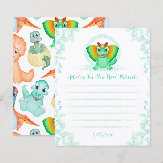 Carte de conseil aux parents de Baby shower de din (Devant / Derrière)