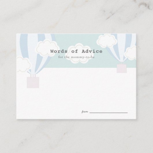 Carte de conseil Baby shower Blue Hot Air Balloon (Devant)